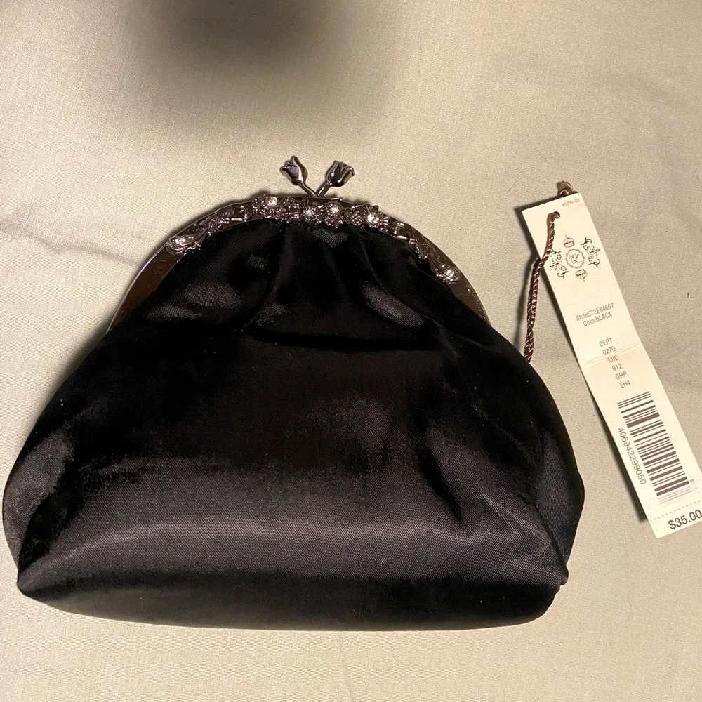 Kate Landry Black satin formal clutch. NOSWT. No tears or rips. - Picture 1 of 5